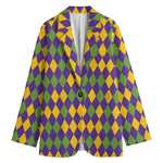 Mardi Gras Harlequin Pattern Print Women's Cotton Blazer