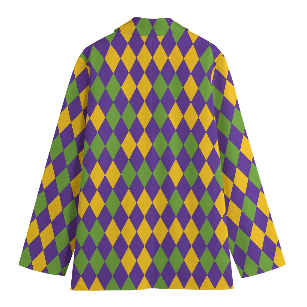 Mardi Gras Harlequin Pattern Print Women's Cotton Blazer