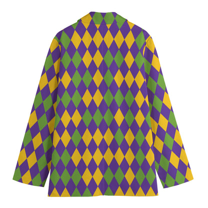 Mardi Gras Harlequin Pattern Print Women's Cotton Blazer
