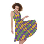 Mardi Gras Harlequin Pattern Print Women's Sleeveless Dress