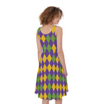 Mardi Gras Harlequin Pattern Print Women's Sleeveless Dress