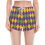 Mardi Gras Harlequin Pattern Print Women's Split Running Shorts
