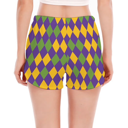 Mardi Gras Harlequin Pattern Print Women's Split Running Shorts