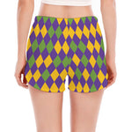 Mardi Gras Harlequin Pattern Print Women's Split Running Shorts