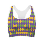 Mardi Gras Harlequin Pattern Print Women's Sports Bra