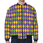 Mardi Gras Harlequin Pattern Print Zip Sleeve Bomber Jacket