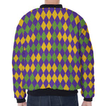 Mardi Gras Harlequin Pattern Print Zip Sleeve Bomber Jacket