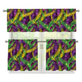 Mardi Gras Palm Leaf Pattern Print 3 Piece Kitchen Curtains