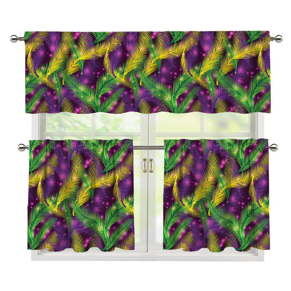 Mardi Gras Palm Leaf Pattern Print 3 Piece Kitchen Curtains