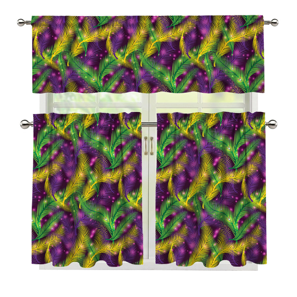 Mardi Gras Palm Leaf Pattern Print 3 Piece Kitchen Curtains