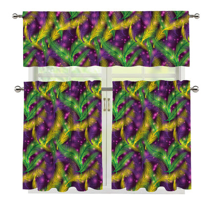 Mardi Gras Palm Leaf Pattern Print 3 Piece Kitchen Curtains