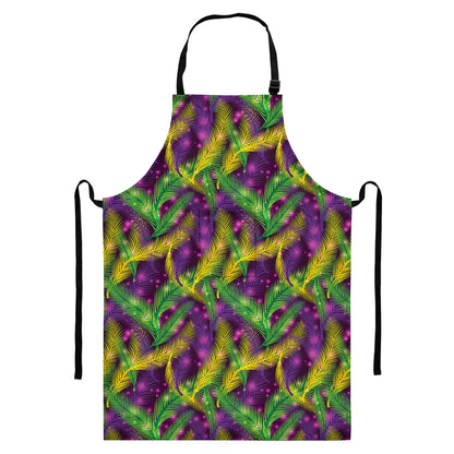 Mardi Gras Palm Leaf Pattern Print Bib Apron With Pocket
