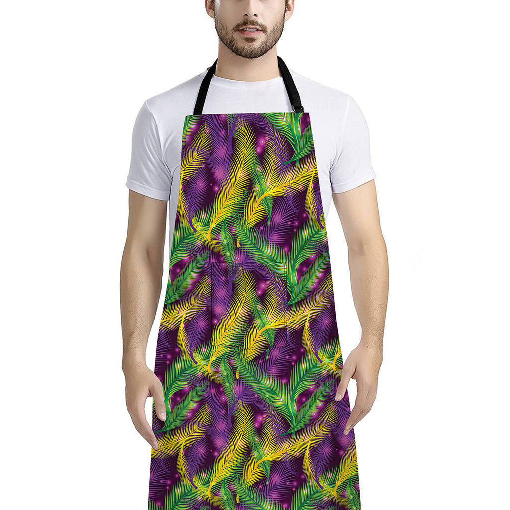 Mardi Gras Palm Leaf Pattern Print Bib Apron With Pocket