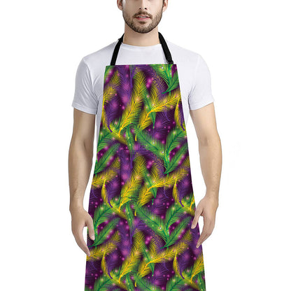 Mardi Gras Palm Leaf Pattern Print Bib Apron With Pocket
