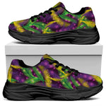 Mardi Gras Palm Leaf Pattern Print Black Chunky Shoes