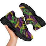 Mardi Gras Palm Leaf Pattern Print Black Chunky Shoes
