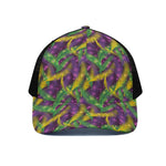 Mardi Gras Palm Leaf Pattern Print Black Mesh Trucker Cap