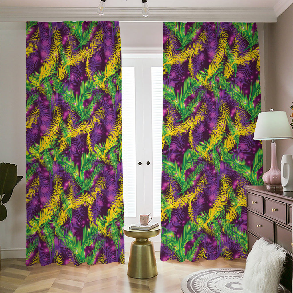 Mardi Gras Palm Leaf Pattern Print Blackout Pencil Pleat Curtains