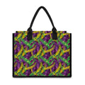 Mardi Gras Palm Leaf Pattern Print Canvas Tote Bag