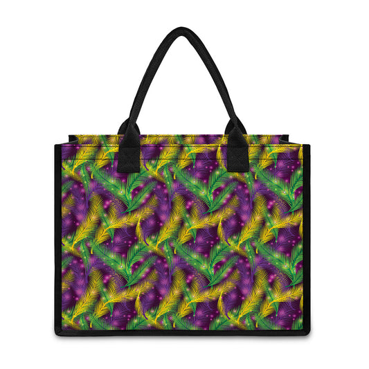 Mardi Gras Palm Leaf Pattern Print Canvas Tote Bag