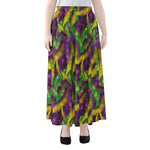 Mardi Gras Palm Leaf Pattern Print Chiffon Maxi Skirt