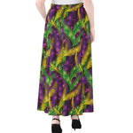 Mardi Gras Palm Leaf Pattern Print Chiffon Maxi Skirt