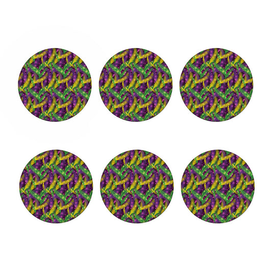 Mardi Gras Palm Leaf Pattern Print Coaster Set