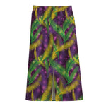 Mardi Gras Palm Leaf Pattern Print Cotton Front Slit Maxi Skirt