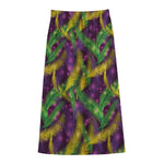 Mardi Gras Palm Leaf Pattern Print Cotton Front Slit Maxi Skirt