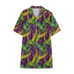 Mardi Gras Palm Leaf Pattern Print Cotton Hawaiian Shirt