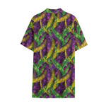 Mardi Gras Palm Leaf Pattern Print Cotton Hawaiian Shirt