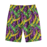 Mardi Gras Palm Leaf Pattern Print Cotton Shorts