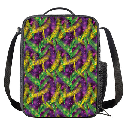 Mardi Gras Palm Leaf Pattern Print Crossbody Lunch Bag