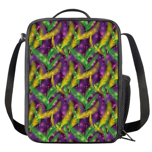 Mardi Gras Palm Leaf Pattern Print Crossbody Lunch Bag