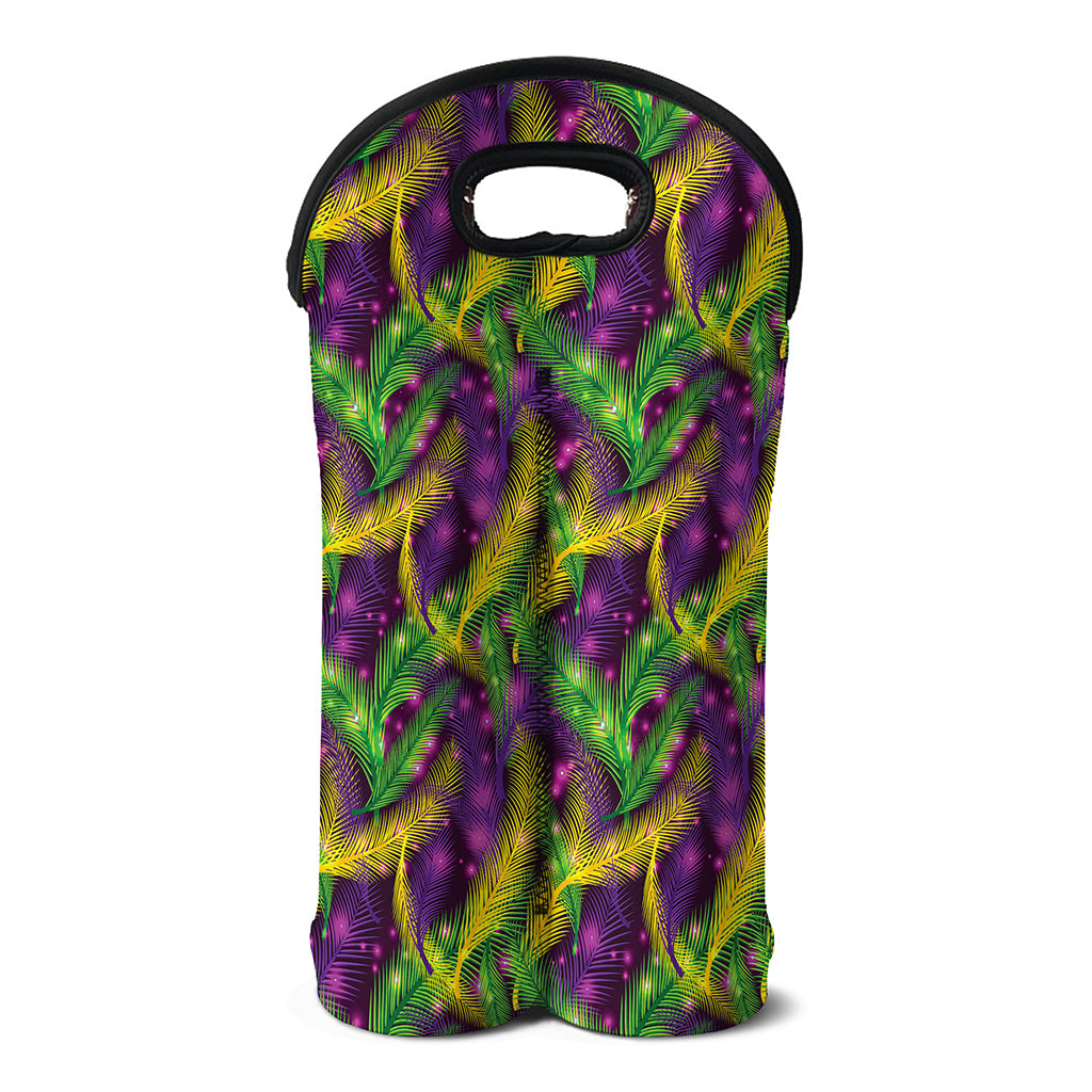 Mardi Gras Palm Leaf Pattern Print Double Neoprene Wine Tote