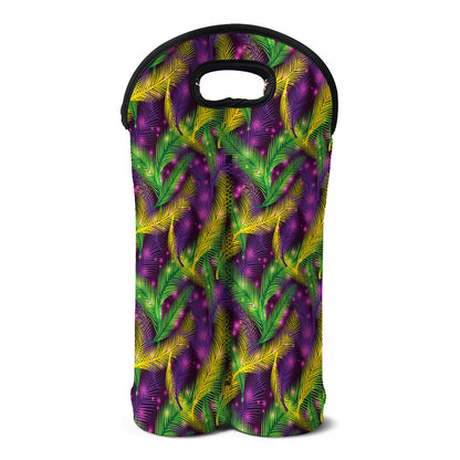 Mardi Gras Palm Leaf Pattern Print Double Neoprene Wine Tote
