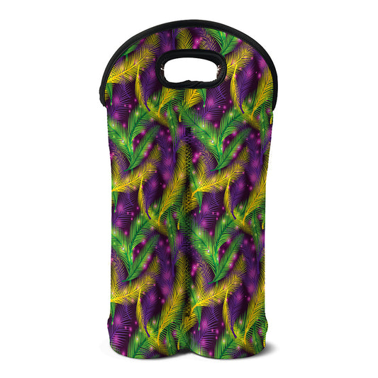 Mardi Gras Palm Leaf Pattern Print Double Neoprene Wine Tote
