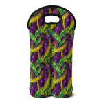 Mardi Gras Palm Leaf Pattern Print Double Neoprene Wine Tote