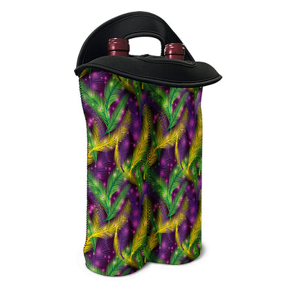 Mardi Gras Palm Leaf Pattern Print Double Neoprene Wine Tote