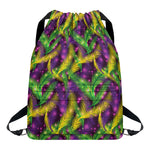 Mardi Gras Palm Leaf Pattern Print Drawstring Backpack