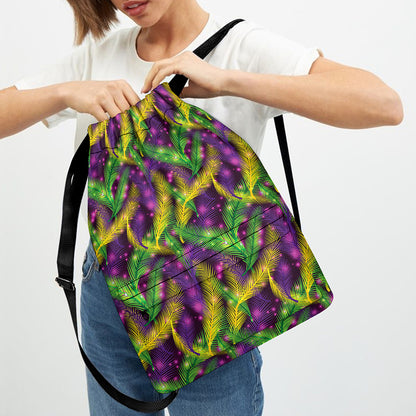 Mardi Gras Palm Leaf Pattern Print Drawstring Backpack