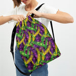 Mardi Gras Palm Leaf Pattern Print Drawstring Backpack