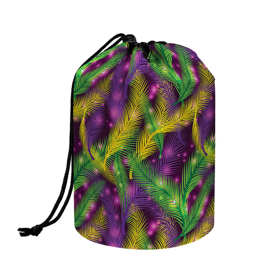 Mardi Gras Palm Leaf Pattern Print Drawstring Makeup Bag