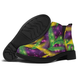 Mardi Gras Palm Leaf Pattern Print Flat Ankle Boots