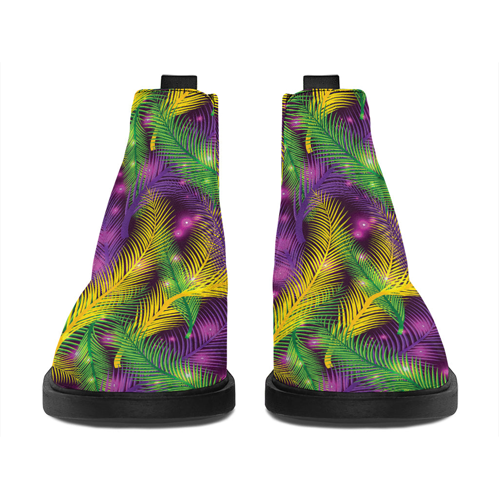 Mardi Gras Palm Leaf Pattern Print Flat Ankle Boots