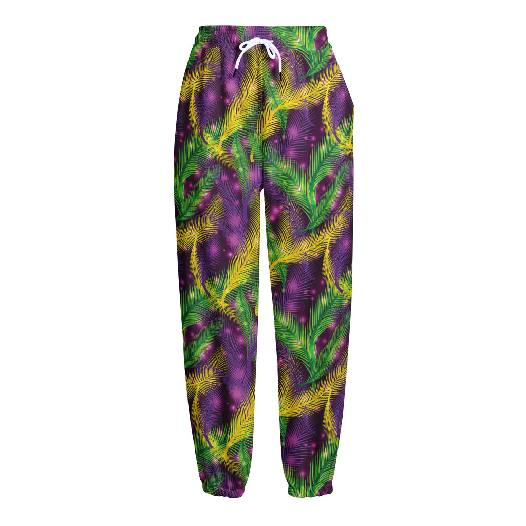 Mardi Gras Palm Leaf Pattern Print Fleece Lined Knit Pants