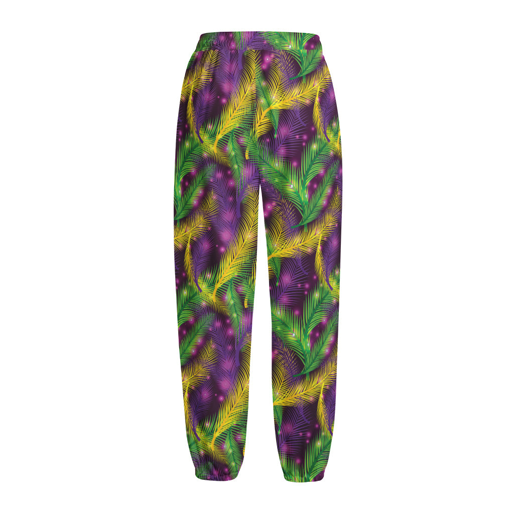 Mardi Gras Palm Leaf Pattern Print Fleece Lined Knit Pants