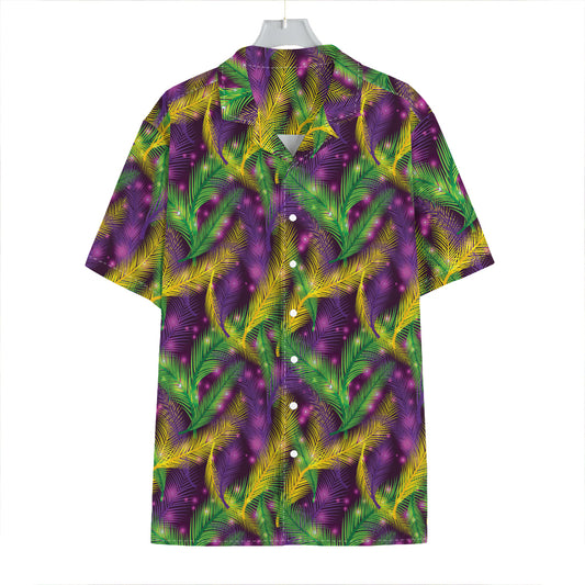 Mardi Gras Palm Leaf Pattern Print Hawaiian Shirt