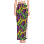 Mardi Gras Palm Leaf Pattern Print High Slit Maxi Skirt