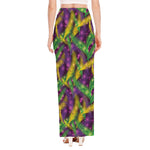 Mardi Gras Palm Leaf Pattern Print High Slit Maxi Skirt